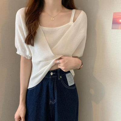 キャミソールカシュクールカットソー 4497-white_お取り寄せ44971-画像1-韓国ファッション通販POPREA［ポップリア］