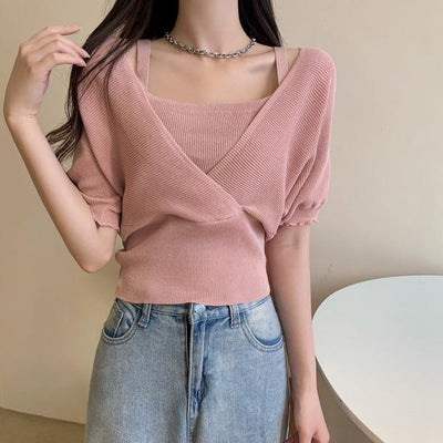 キャミソールカシュクールカットソー 4497-pink_お取り寄せ44974-画像4-韓国ファッション通販POPREA［ポップリア］