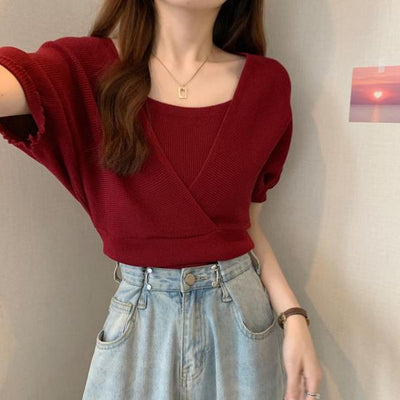 キャミソールカシュクールカットソー 4497-red_お取り寄せ44975-画像5-韓国ファッション通販POPREA［ポップリア］