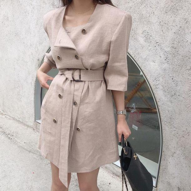 ダブルブレスト半袖ジャケット 4516-khaki_お取り寄せ4516-画像12-韓国ファッション通販POPREA［ポップリア］