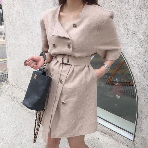 ダブルブレスト半袖ジャケット 4516-khaki_お取り寄せ4516-画像2-韓国ファッション通販POPREA［ポップリア］