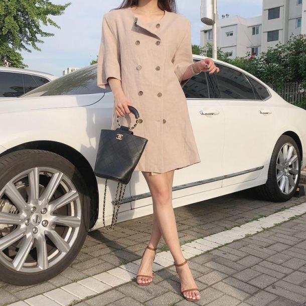 ダブルブレスト半袖ジャケット 4516-khaki_お取り寄せ4516-画像5-韓国ファッション通販POPREA［ポップリア］