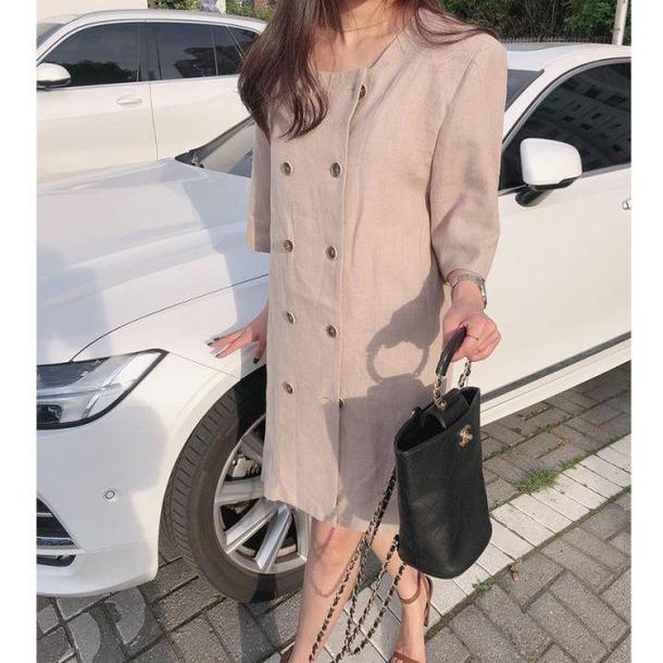 ダブルブレスト半袖ジャケット 4516-khaki_お取り寄せ4516-画像6-韓国ファッション通販POPREA［ポップリア］