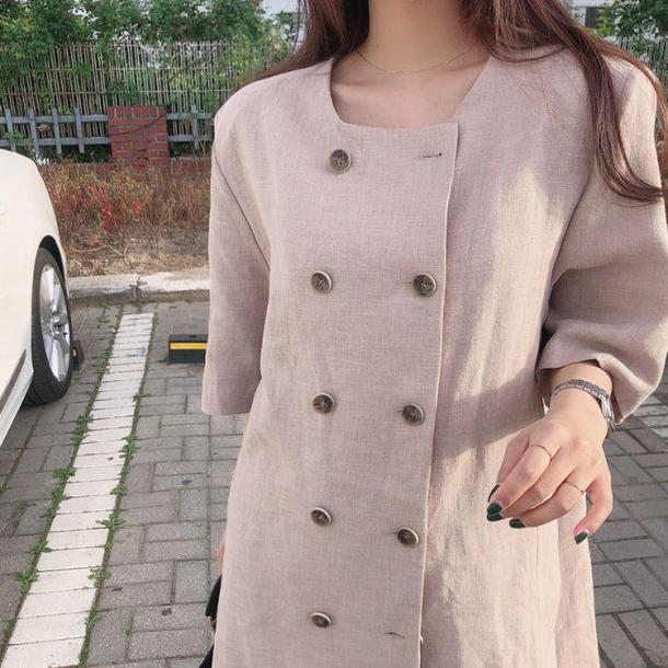 ダブルブレスト半袖ジャケット 4516-khaki_お取り寄せ4516-画像7-韓国ファッション通販POPREA［ポップリア］