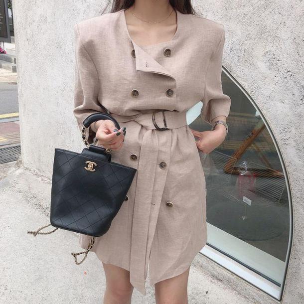 ダブルブレスト半袖ジャケット 4516-khaki_お取り寄せ4516-画像1-韓国ファッション通販POPREA［ポップリア］