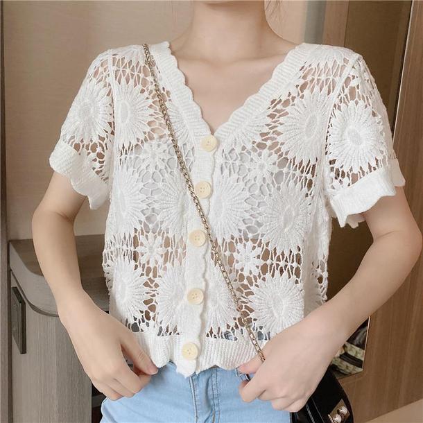 ビックフラワー刺繍カーディガン 4521-white_お取り寄せ45211-画像6-韓国ファッション通販POPREA［ポップリア］