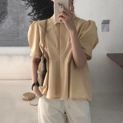 バックプリーツパフスリーブシャツ 4532-beige_お取り寄せ45321-画像2-韓国ファッション通販POPREA［ポップリア］