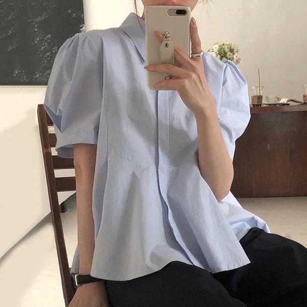 バックプリーツパフスリーブシャツ 4532-blue_お取り寄せ45322-画像6-韓国ファッション通販POPREA［ポップリア］