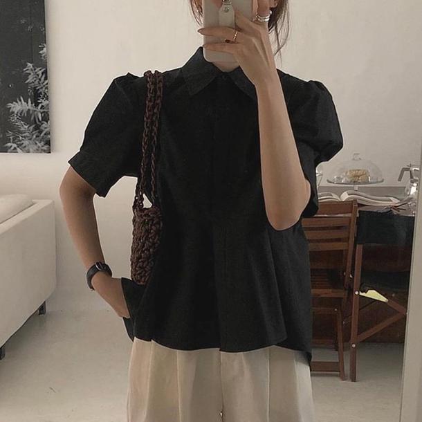 バックプリーツパフスリーブシャツ 4532-black_お取り寄せ45324-画像15-韓国ファッション通販POPREA［ポップリア］