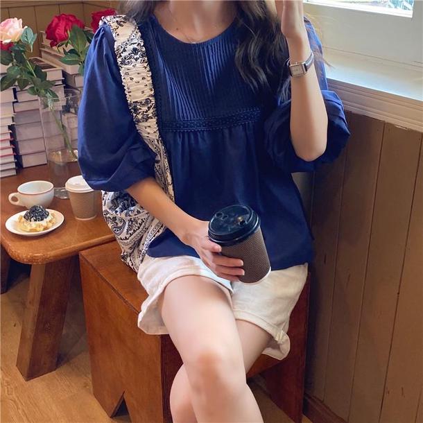 ラウンドネックプリーツブラウス 4534-blue_お取り寄せ45343-画像22-韓国ファッション通販POPREA［ポップリア］