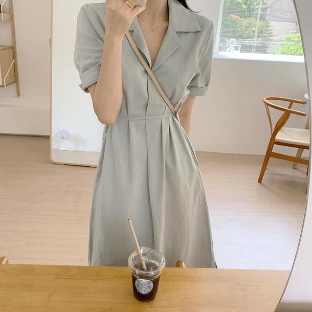 オープンカラーワンピース 4535-S/powder-mint_お取り寄せ45354-画像12-韓国ファッション通販POPREA［ポップリア］