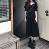 Vネックフレンチブラックワンピース 4562-black_お取り寄せ4562-画像5-韓国ファッション通販POPREA［ポップリア］