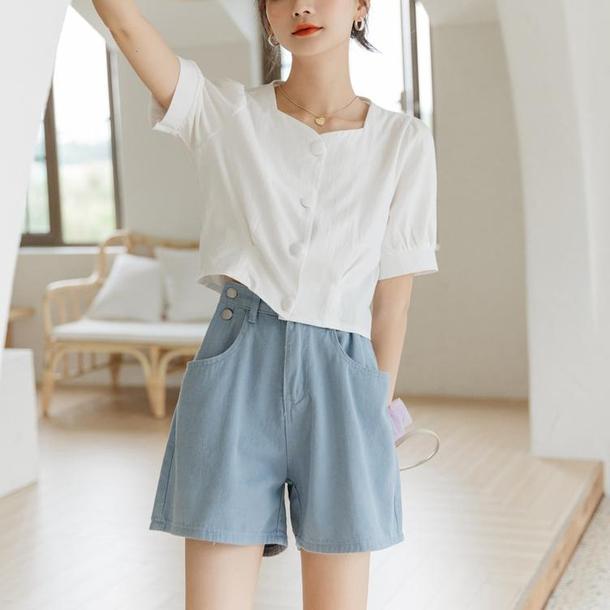 ハートネックショートトップス 4573-M/white_お取り寄せ45731-画像1-韓国ファッション通販POPREA［ポップリア］