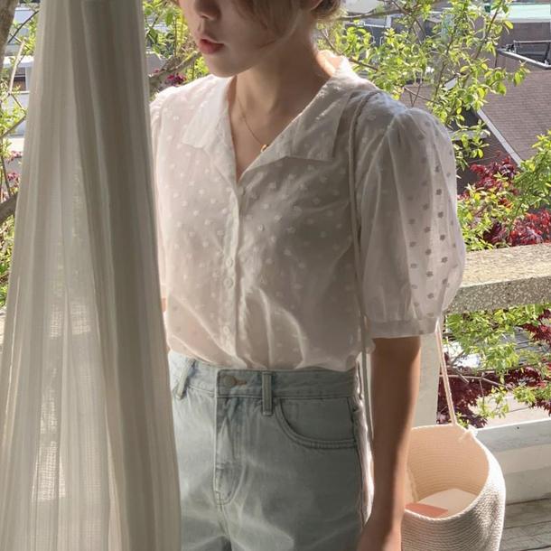 花刺繍アイボリーシャツ 4605-お取り寄せ_4605-画像4-韓国ファッション通販POPREA［ポップリア］