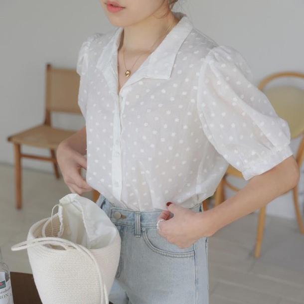 花刺繍アイボリーシャツ 4605-お取り寄せ_4605-画像5-韓国ファッション通販POPREA［ポップリア］