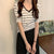 ウェーブVラインボーダーTEE 4616-white_お取り寄せ46161-画像1-韓国ファッション通販POPREA［ポップリア］