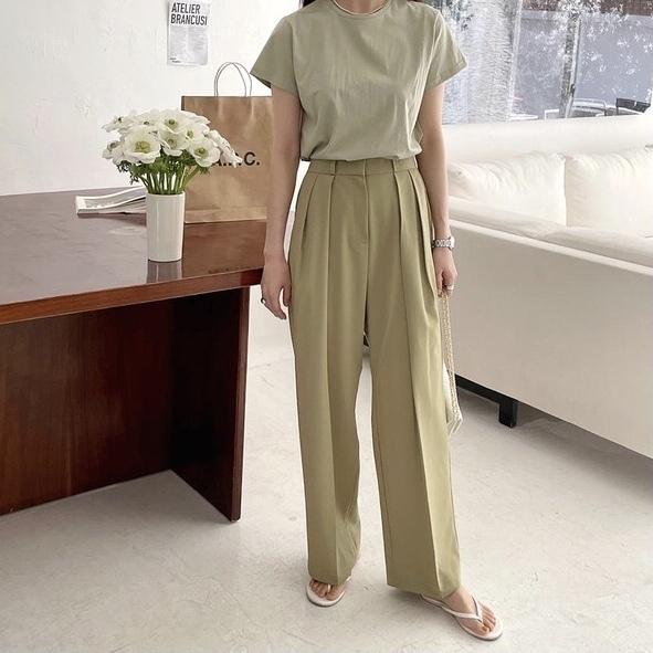 ハイウエストワイルドレッグパンツ 4617-S/green_お取り寄せ46174-画像6-韓国ファッション通販POPREA［ポップリア］