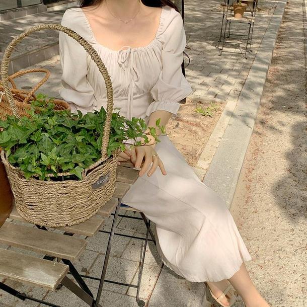 フロントギャザークラシックワンピ 4626-S/ivory_お取り寄せ46261-画像1-韓国ファッション通販POPREA［ポップリア］