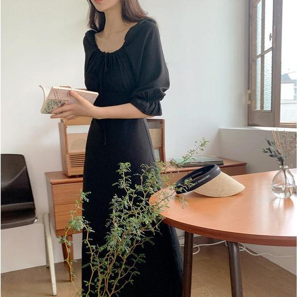 フロントギャザークラシックワンピ 4626-S/black_お取り寄せ46264-画像15-韓国ファッション通販POPREA［ポップリア］