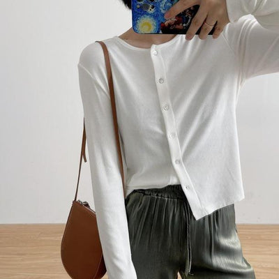 薄手スリムカーディガン 4652-M/white_お取り寄せ46521-画像1-韓国ファッション通販POPREA［ポップリア］