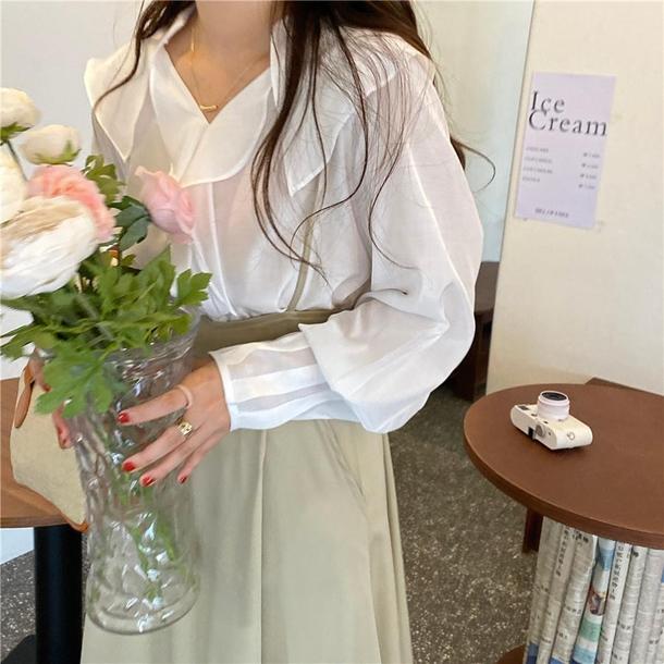 ホワイトブラウス＆ハイウエストスカート 4681-white-tops&skirts_お取り寄せ4681-画像10-韓国ファッション通販POPREA［ポップリア］