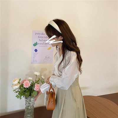 ホワイトブラウス＆ハイウエストスカート 4681-white-tops&skirts_お取り寄せ4681-画像11-韓国ファッション通販POPREA［ポップリア］