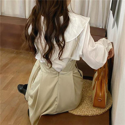 ホワイトブラウス＆ハイウエストスカート 4681-white-tops&skirts_お取り寄せ4681-画像2-韓国ファッション通販POPREA［ポップリア］