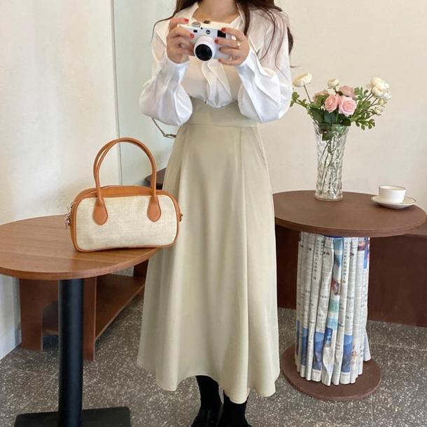 ホワイトブラウス＆ハイウエストスカート 4681-white-tops&skirts_お取り寄せ4681-画像6-韓国ファッション通販POPREA［ポップリア］