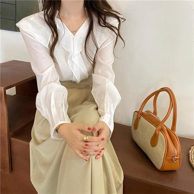 ホワイトブラウス＆ハイウエストスカート 4681-white-tops&skirts_お取り寄せ4681-画像7-韓国ファッション通販POPREA［ポップリア］