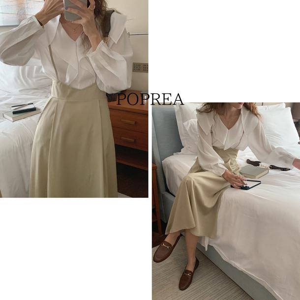 ホワイトブラウス＆ハイウエストスカート 4681-white-tops&skirts_お取り寄せ4681-画像8-韓国ファッション通販POPREA［ポップリア］