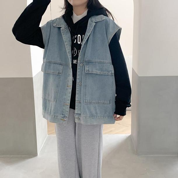 ノースリーブデニムジャケット 4683-denim_お取り寄せ4683-画像13-韓国ファッション通販POPREA［ポップリア］