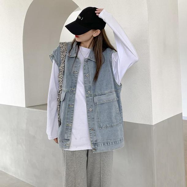 ノースリーブデニムジャケット 4683-denim_お取り寄せ4683-画像2-韓国ファッション通販POPREA［ポップリア］