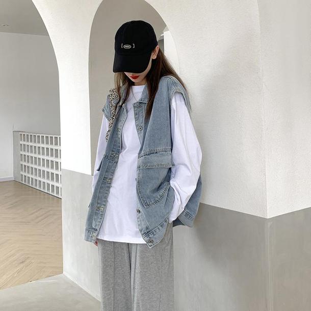 ノースリーブデニムジャケット 4683-denim_お取り寄せ4683-画像1-韓国ファッション通販POPREA［ポップリア］