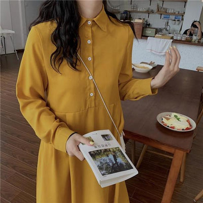 ハイウエスト長袖ワンピース 4687-yellow_お取り寄せ46872-画像9-韓国ファッション通販POPREA［ポップリア］