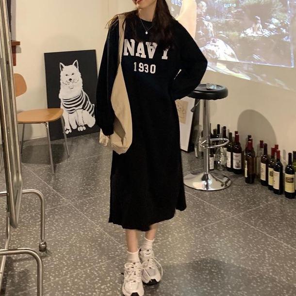 ロゴプリントトレーナーワンピース 4688-black_お取り寄せ46884-画像21-韓国ファッション通販POPREA［ポップリア］