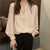 Vネックパールボタンブラウス 4689-beige_お取り寄せ46891-画像1-韓国ファッション通販POPREA［ポップリア］