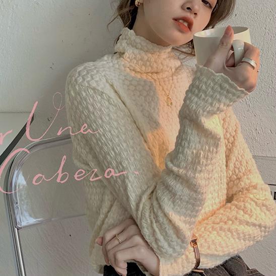 アートピケタートルネックトップス 4695-beige_お取り寄せ4695-画像5-韓国ファッション通販POPREA［ポップリア］