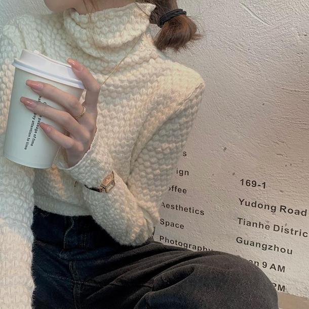 アートピケタートルネックトップス 4695-beige_お取り寄せ4695-画像6-韓国ファッション通販POPREA［ポップリア］