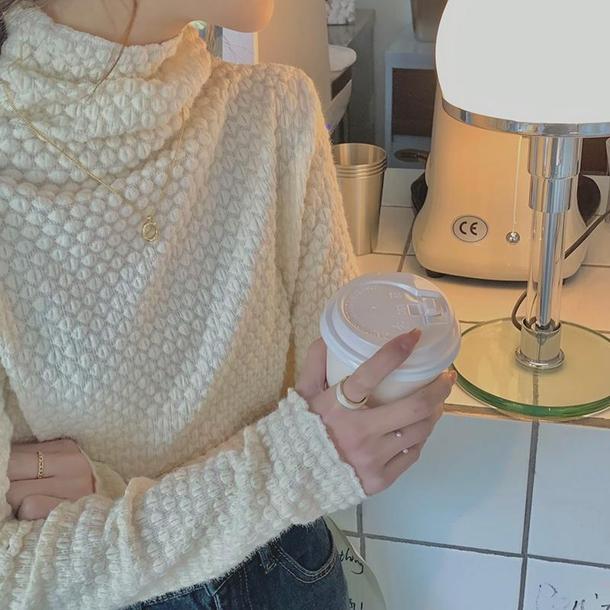 アートピケタートルネックトップス 4695-beige_お取り寄せ4695-画像8-韓国ファッション通販POPREA［ポップリア］