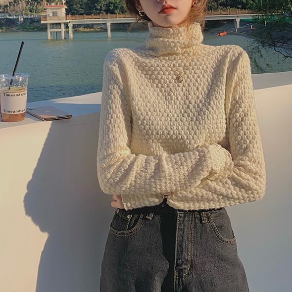 アートピケタートルネックトップス 4695-beige_お取り寄せ4695-画像9-韓国ファッション通販POPREA［ポップリア］