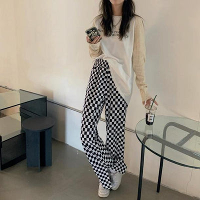 ブロックチェックスリットパンツ 4696-white&black_お取り寄せ46962-画像11-韓国ファッション通販POPREA［ポップリア］