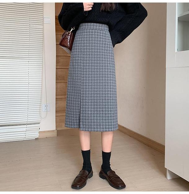 ハイウエストスリットチェックスカート 4699-XS/gray_お取り寄せ46994-画像6-韓国ファッション通販POPREA［ポップリア］