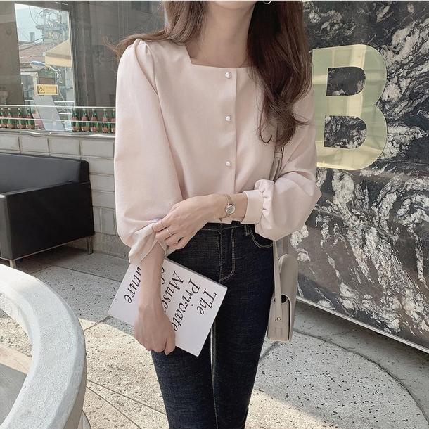 ベーシックスクエアネックトップス 4703-S/beige_お取り寄せ47031-画像1-韓国ファッション通販POPREA［ポップリア］