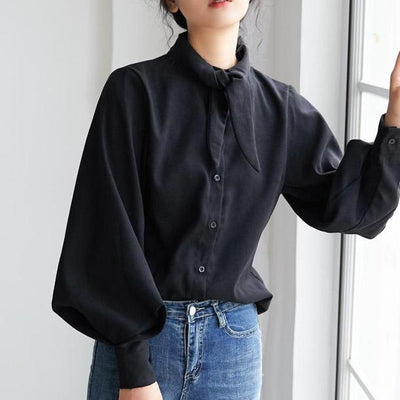 タイネックルーズランタンスリーブトップス 4708-S/black_お取り寄せ47087-画像11-韓国ファッション通販POPREA［ポップリア］