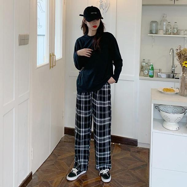 チェック柄ストレートパンツ 4714-check_お取り寄せ4714-画像3-韓国ファッション通販POPREA［ポップリア］