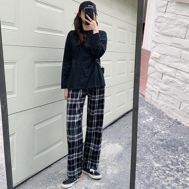 チェック柄ストレートパンツ 4714-check_お取り寄せ4714-画像5-韓国ファッション通販POPREA［ポップリア］