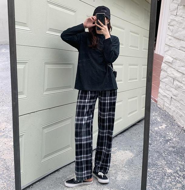 チェック柄ストレートパンツ 4714-check_お取り寄せ4714-画像6-韓国ファッション通販POPREA［ポップリア］