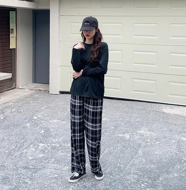 チェック柄ストレートパンツ 4714-check_お取り寄せ4714-画像9-韓国ファッション通販POPREA［ポップリア］