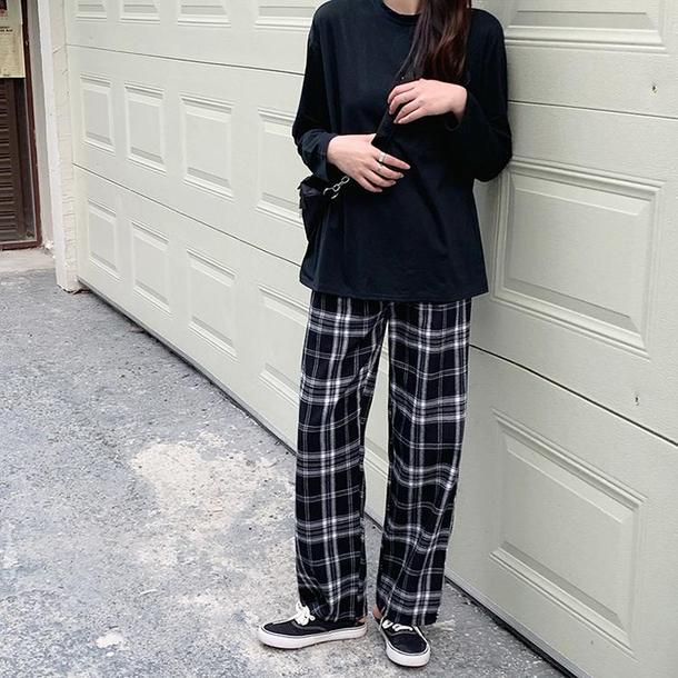 チェック柄ストレートパンツ 4714-check_お取り寄せ4714-画像1-韓国ファッション通販POPREA［ポップリア］