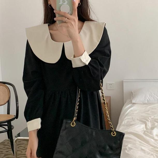 レトロカラーブラックワンピース 4722-black_お取り寄せ4722-画像10-韓国ファッション通販POPREA［ポップリア］